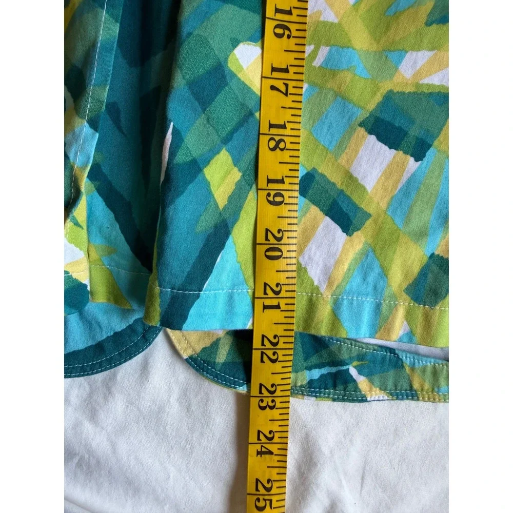 Tribal Women Teal Green Tropical Palm Print Stretch Cotton Blazer Jacket Size 10